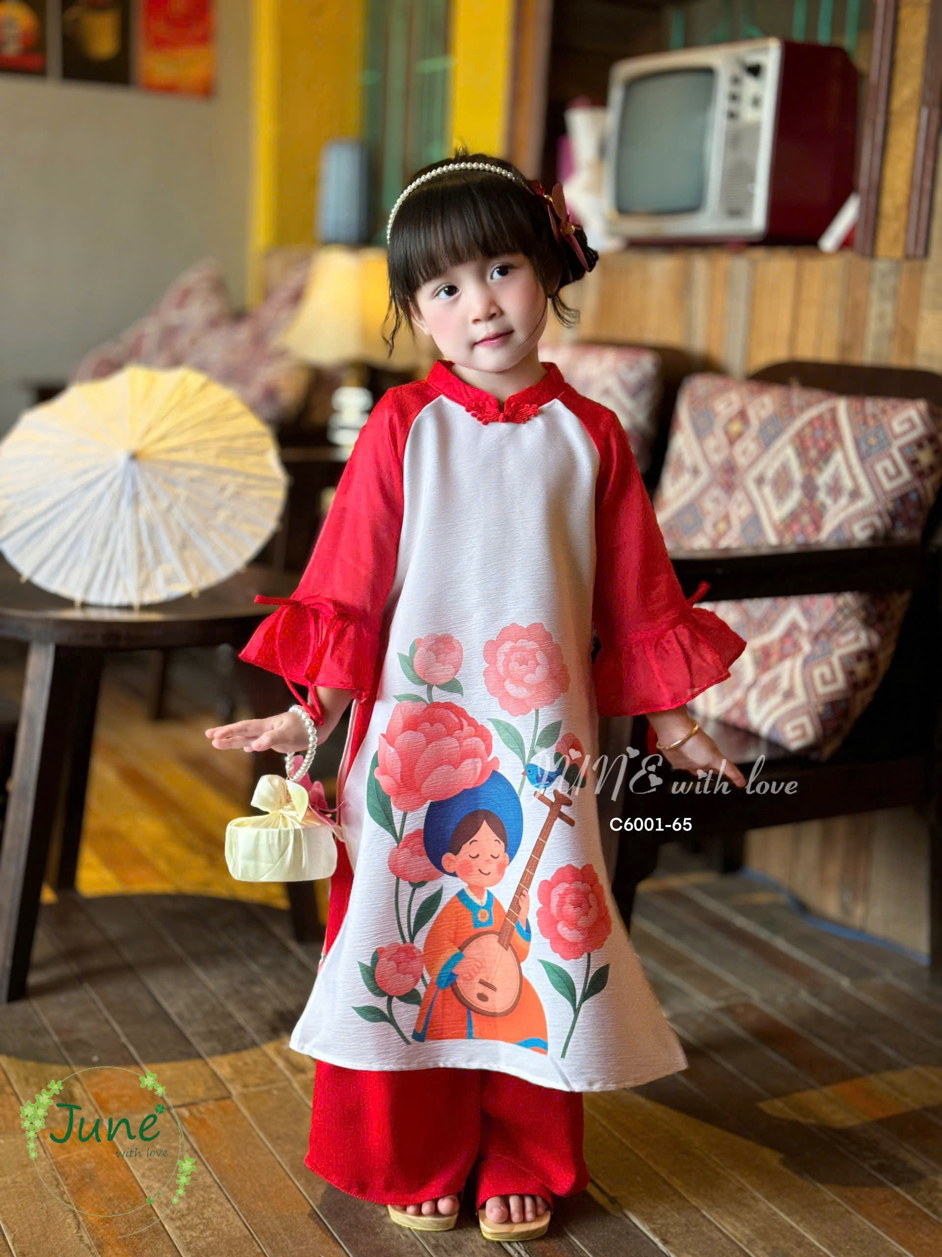 Áo dài tết cho bé gái mẫu Như ý xuân sang xinh xắn từ 10-40kg hàng thiết kế cao cấp (không kèm cài)