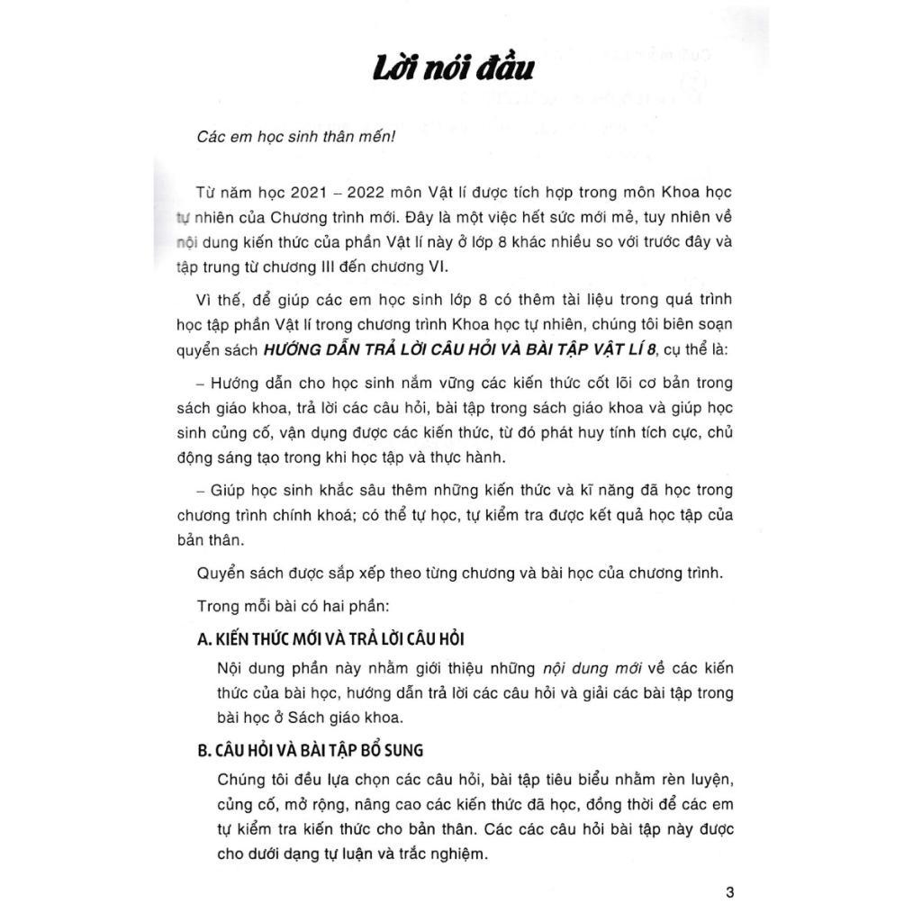 Sách - Hướng Dẫn Trả Lời Câu Hỏi Và Bài Tập Vật Lí Lớp 8 - Khoa Học Tự Nhiên - Bám Sát SGK Kết Nối Tri Thức Với Cuộc Sống - Hồng Ân
