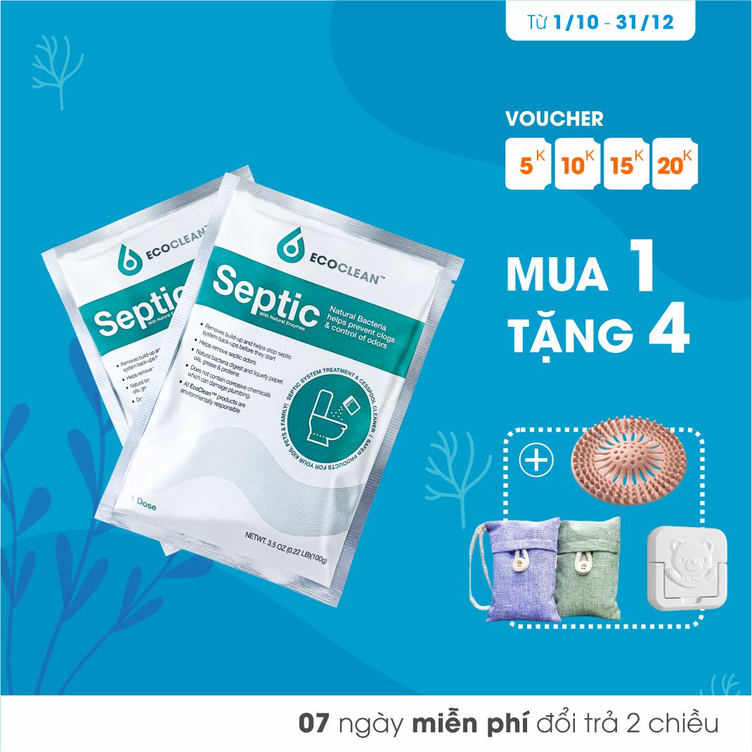 Ecoclean Septic - Men Vi Sinh Xử Lý Hầm Cầu Bể Phốt - Khử mùi, phân hủy chất thải, hết nghẹt hầm, hiệu quả sau 1 đêm - Gói 100g - 1 gói 100g