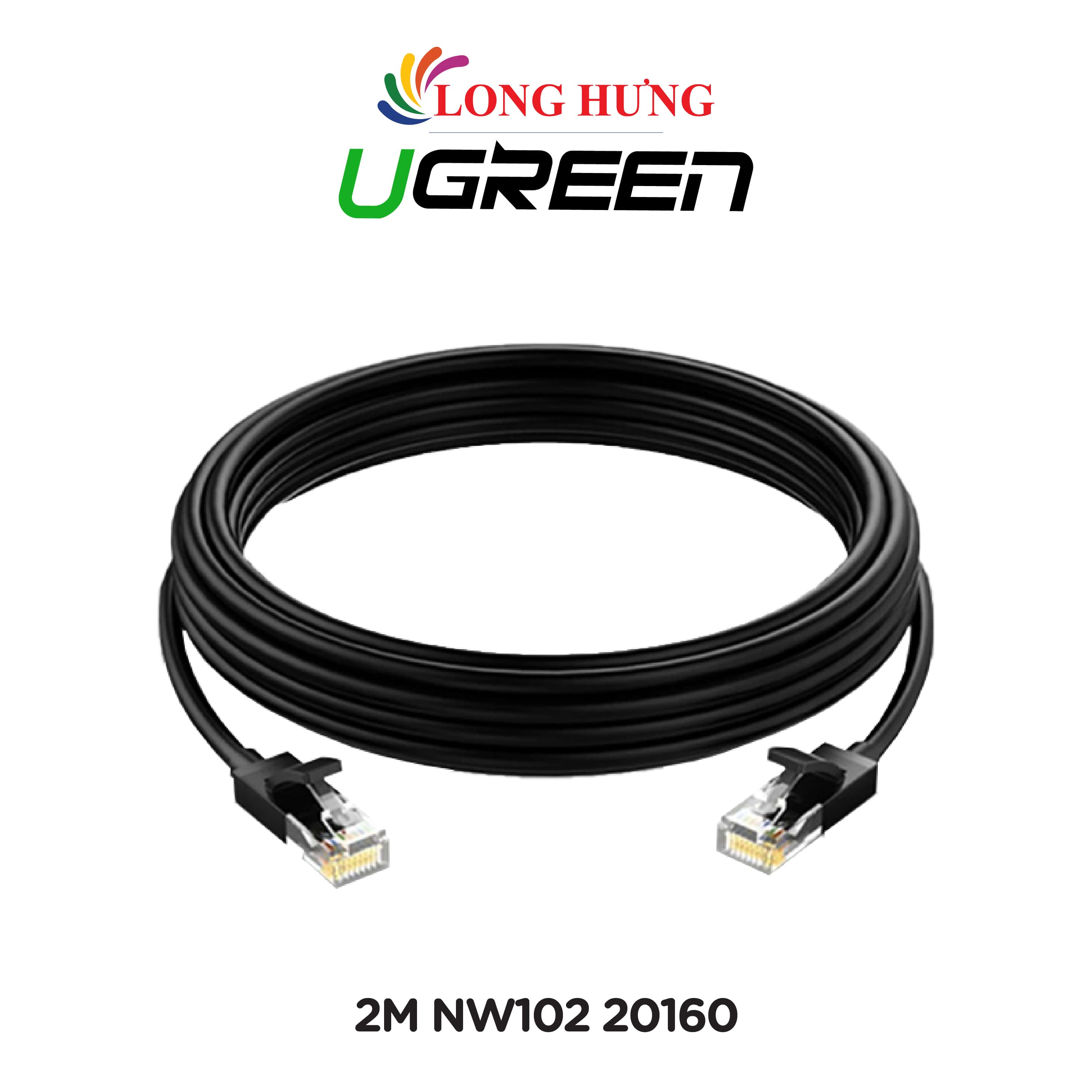 Cáp Mạng Dạng Tròn Đen Đúc Sẵn Ugreen Cat6 Utp 26Awg Lan Cable Nw102 - Hàng Chính Hãng - 2M