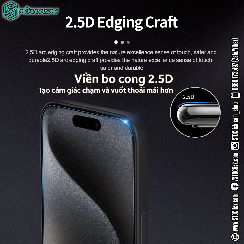 KÍNH CƯỜNG LỰC DÀNH CHO ĐIỆN THOẠI IPHONE 15 PRO MAX - 15 PRO - 15 PLUS - 15 NILLKIN H+PRO 0.2MM