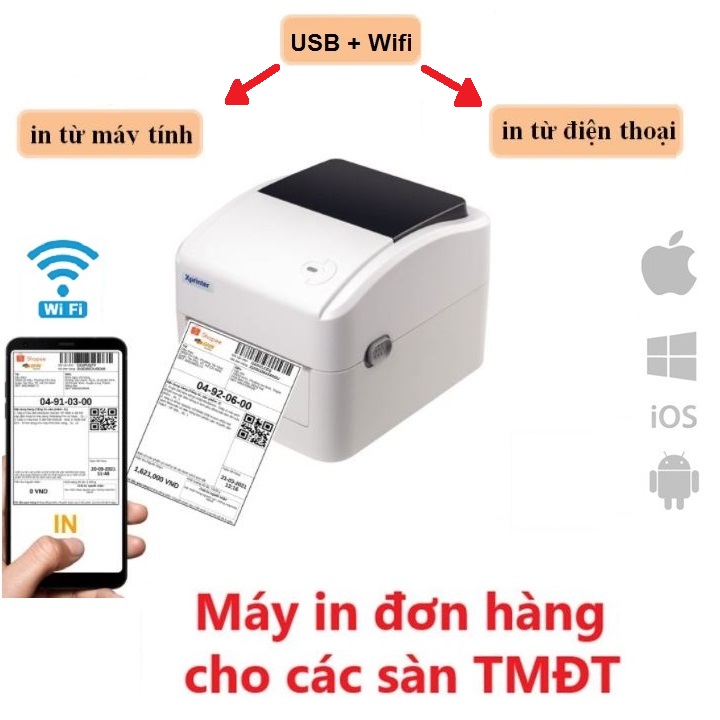 Máy in WIFI in khổ A7 &amp; A6 đơn hàng TMĐT, tem vận chuyển XP-420BW ( USB + WIFI) in từ điện thoại iphone Adroid và máy tính - Hàng chính hãng