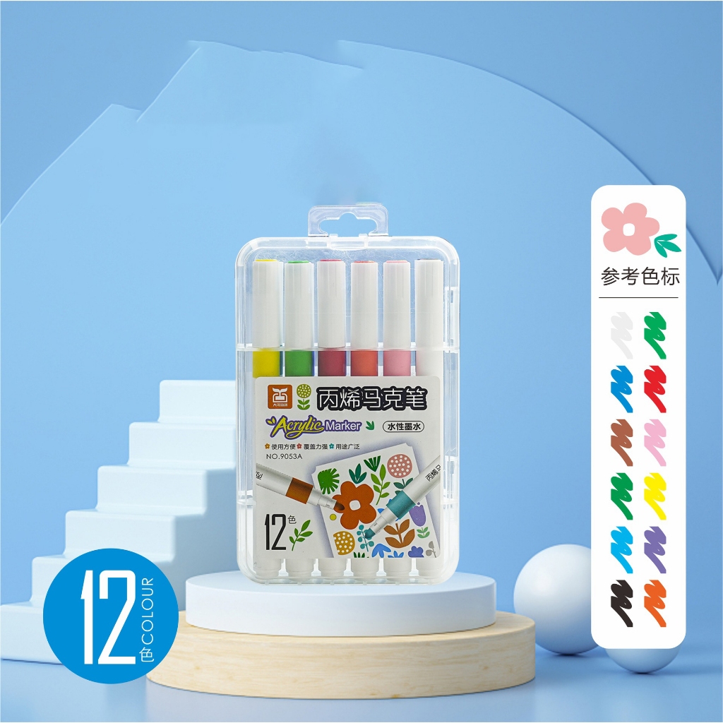 Bút Màu marker Acrylic sơn đánh dấu Lalunavn nhiều mực hơn 50% bộ 12/24/36/48/60m hộp nhựa xách tiện dụng B196