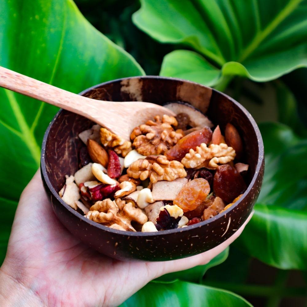 Bộ Bát Gáo Dừa &amp; Muỗng Gỗ, vật dụng dùng để ăn hạt ngũ cốc dinh dưỡng Granola nhà Ohoo