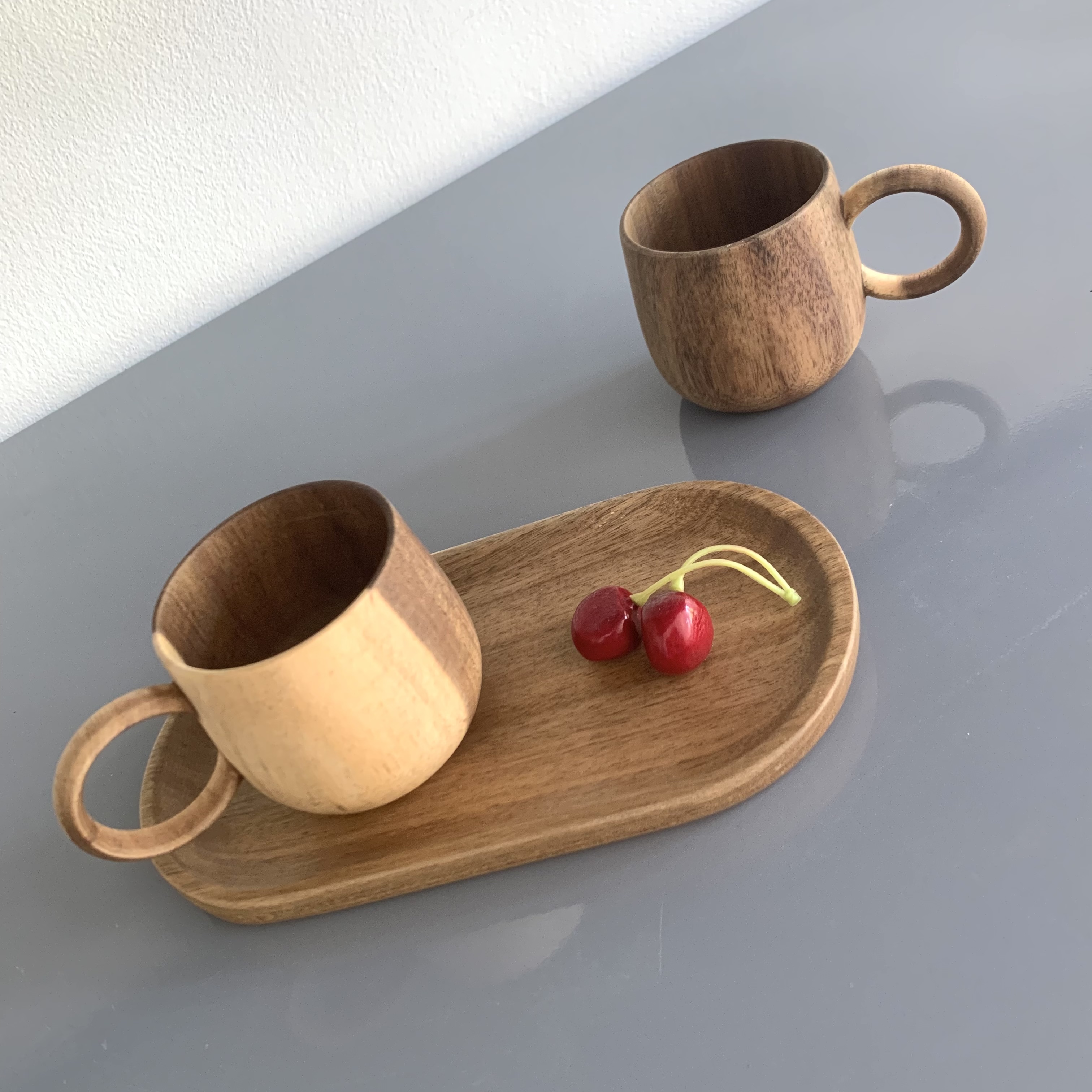 Khay Gỗ, Đĩa Gỗ Keo Nguyên Khối Oval 22x12cm Đựng Cốc uống Trà, Bánh, Hoa Quả Vitrapro