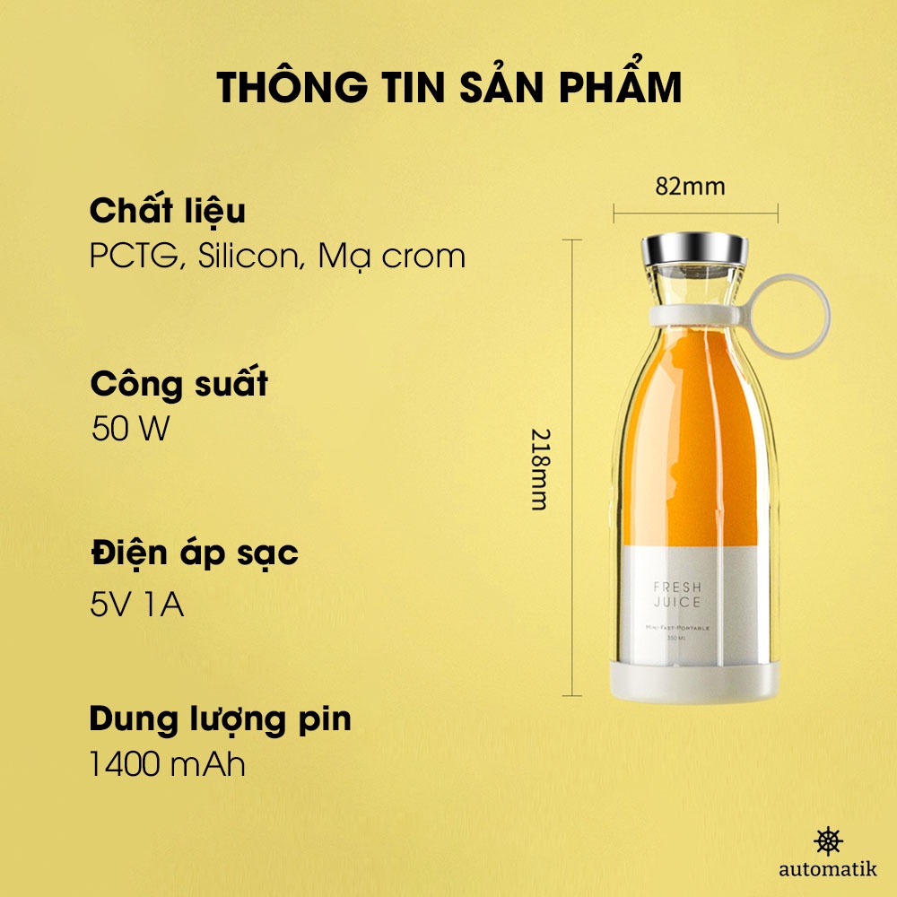 Máy Xay Sinh Tố Cầm Tay Mini Fresh Juice Đa Năng Ép Trái Cây Xay Hoa Quả Pin sạc 1400mAh, Sạc Không Dây Tiện Lợi- HÀNG CHÍNH HÃNG MINIIN