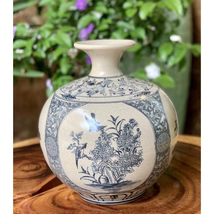 Bình hút tài Lộc H28cm men rạn cổ, vẽ tứ cảnh” Xuân- Hạ- Thu- Đông”. Gốm sứ Bát Tràng.