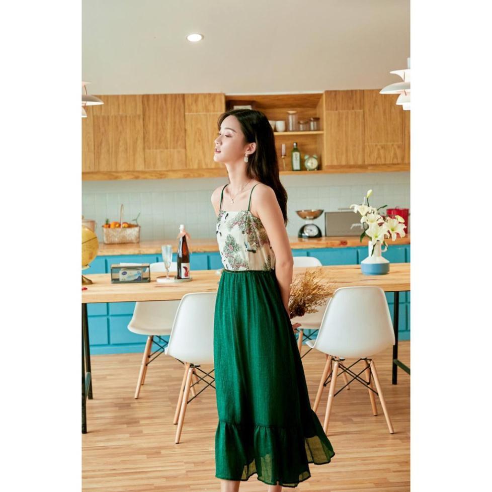 Đầm Xanh Nightingale Thêu Hoa - phong cách Retro