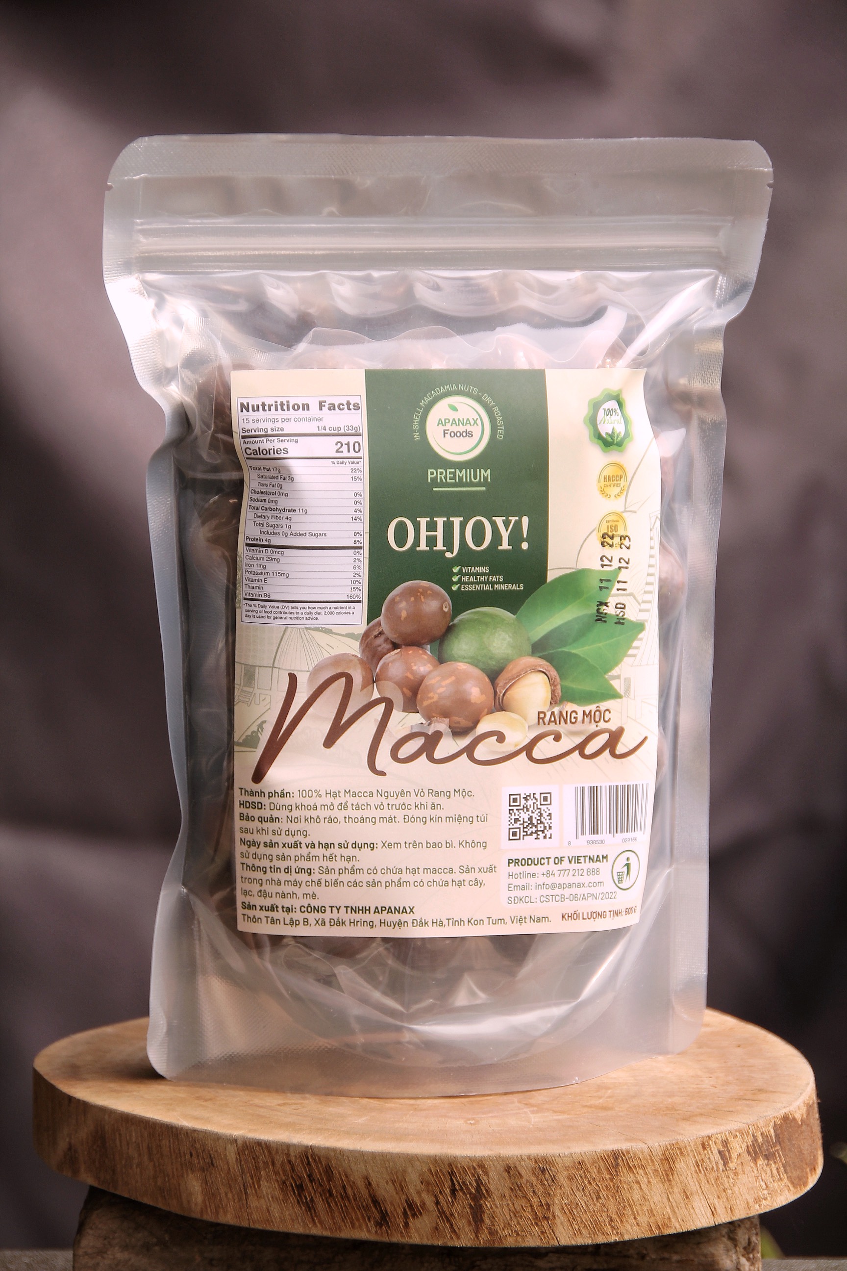 Hạt macca rang mộc OHJOY túi 500g