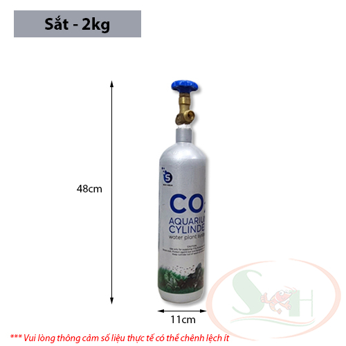 Bình co2 thủy sinh sắt thép 2kg, 3kg van xả giảm áp an toàn bể cây thủy sinh