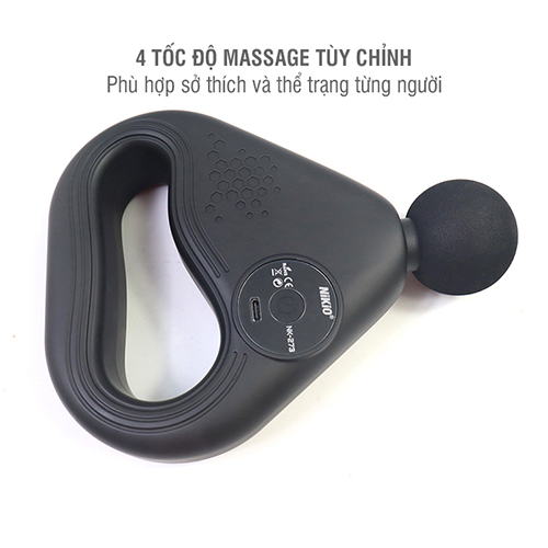 Súng (Máy) Massage Cầm Tay Nikio NK-273 - Hỗ Trợ Mát Xa Giãn Cơ Chuyên Sâu, Thư Giãn, Giảm Đau, Giảm Căng Cứng Cơ Bắp - Đầu Massage Tròn + Dây Đai Matxa