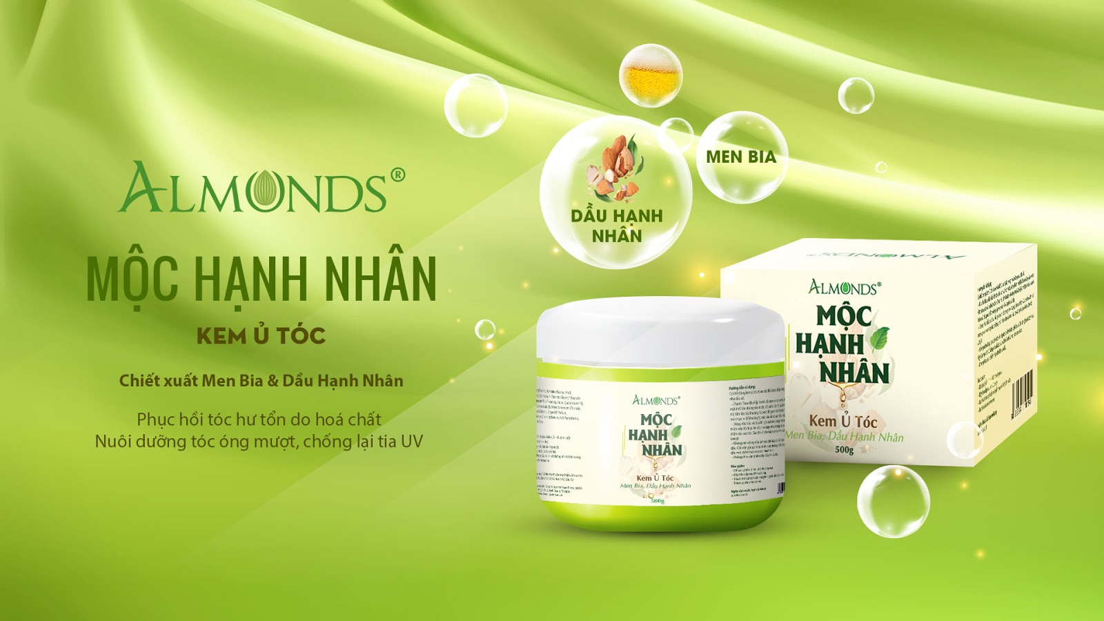 Kem ủ tóc mộc hạnh nhân Almonds-nuôi dưỡng và phục hồi tóc hư tổn gãy rụng- 500g