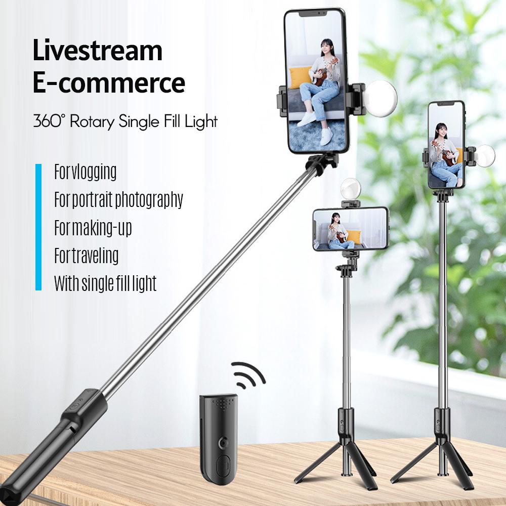 Gậy chụp ảnh tự sướng có thể mở rộng 5 phần cầm tay R9 Tích hợp với giá đỡ điện thoại xoay 360 ° Chân máy có đèn vòng LED kép