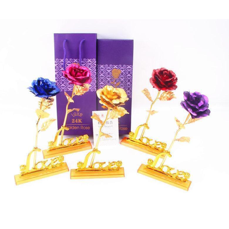 Hoa Hồng Mạ Vàng 24K Chữ Love Có Hộp Đựng Sang Trọng
