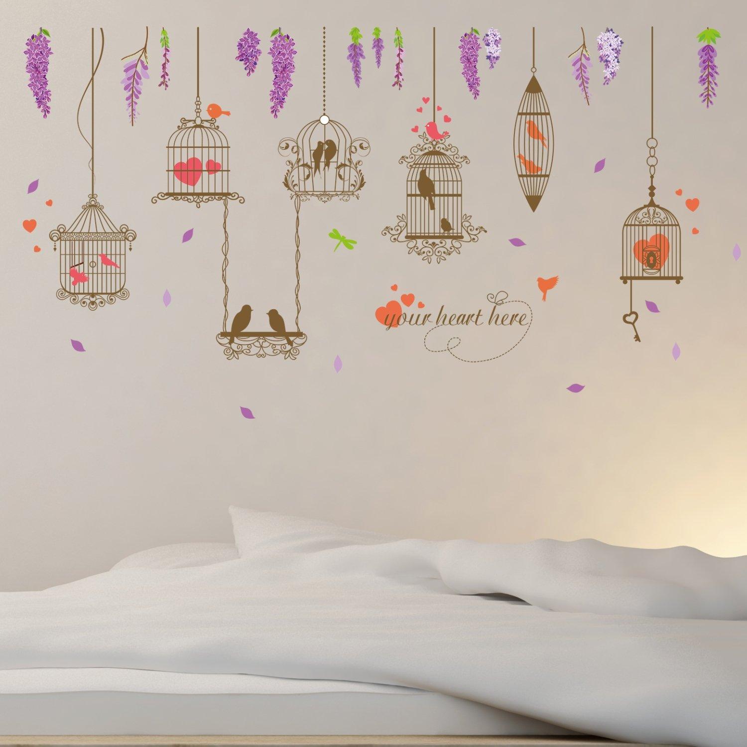 DECAL DÁN TƯỜNG LỒNG CHIM TRÁI TIM ĐỎ