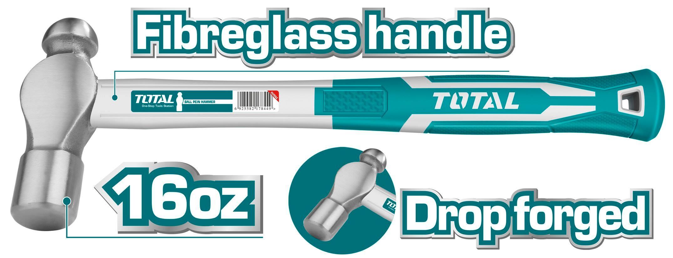 BÚA ĐẦU TRÒN CHỊU NHIỆT THÉP CARBON 450G, 660G, 1300G TOTAL THT74166, THT74246, THT74486 - HÀNG CHÍNH HÃNG