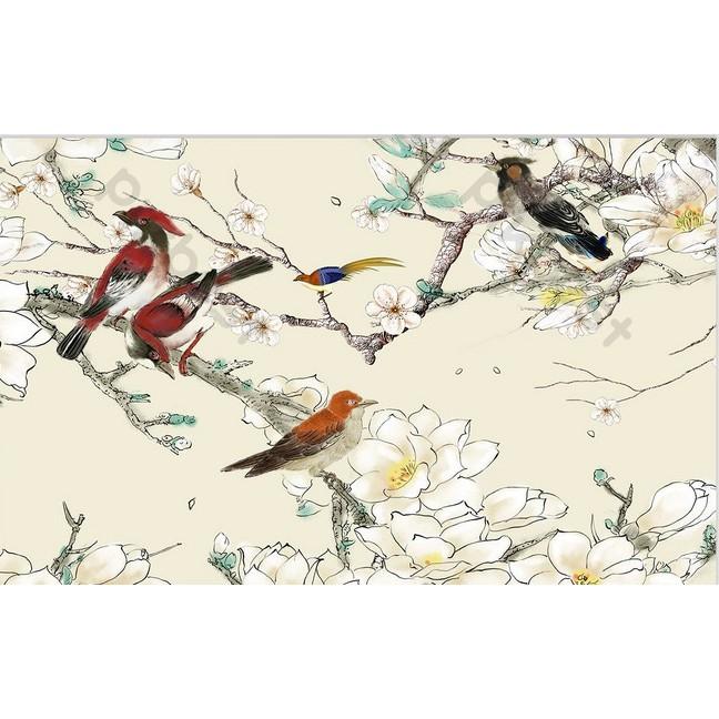 Tranh dán tường Vẹt Bắc Âu sang trọng, tranh dán tường 3d hiện đại MS878608