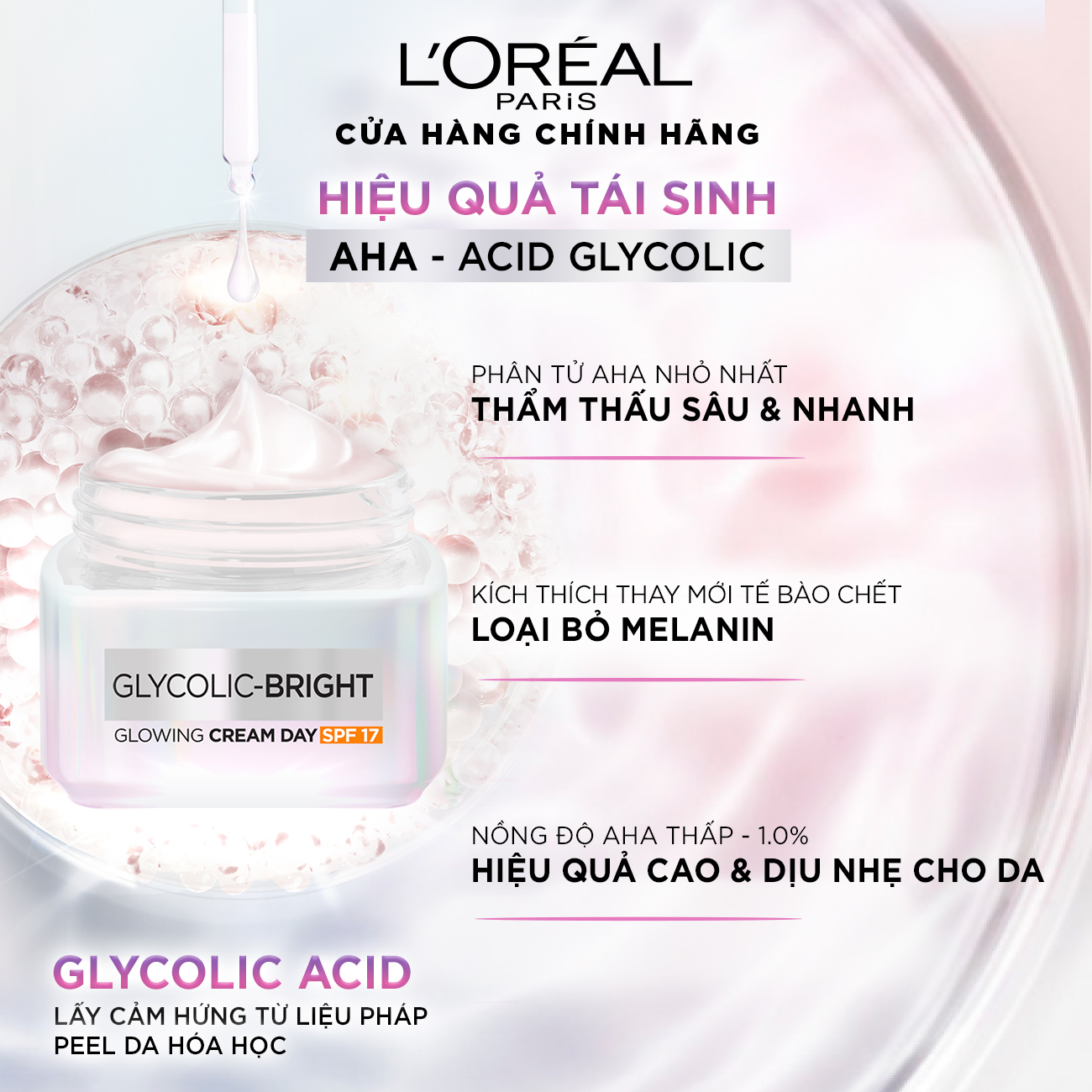 Kem Dưỡng Sáng Da Ban Ngày L'Oreal Paris Glycolic - Bright Glowing Cream Day - SPF 17 50ml