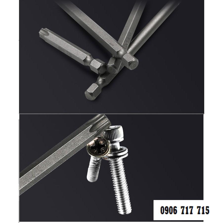 Bộ lục giác hoa thị có lỗ cho khoan dài từ 50-75-100-150mm cho khoan pin và khoan điện chất liệu thép S2 siêu cứng