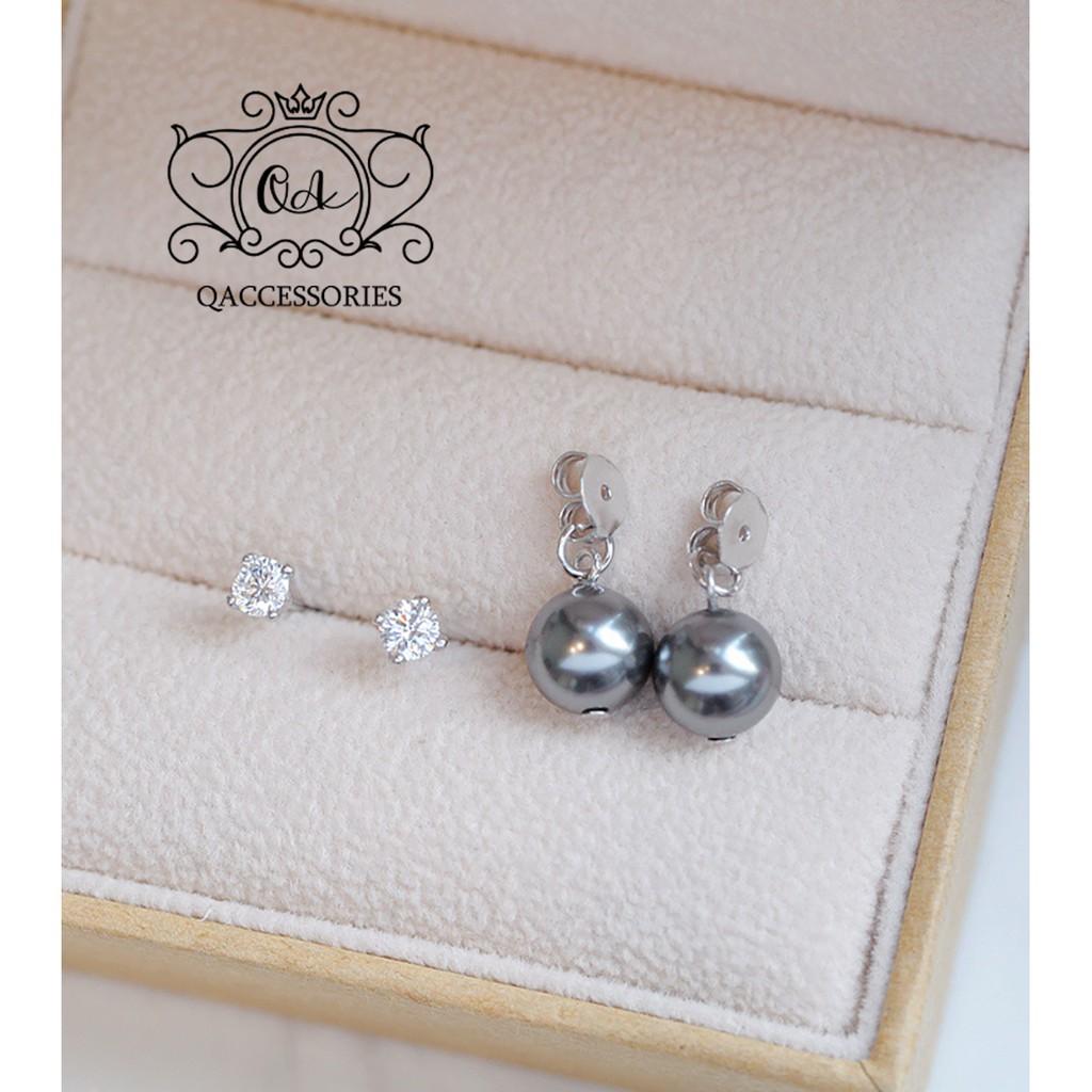Khuyên tai bạc 925 ngọc trai giả bông trước sau nụ đá S925 PEARL Front-back Silver Earrings QA SILVER EA211101