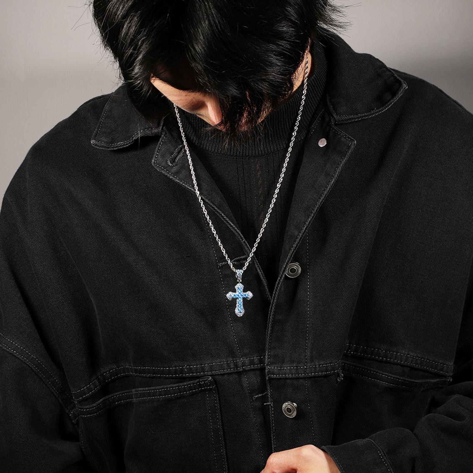 Zircon Cross Pendant Necklace Dangling cross Valentines Party Blue