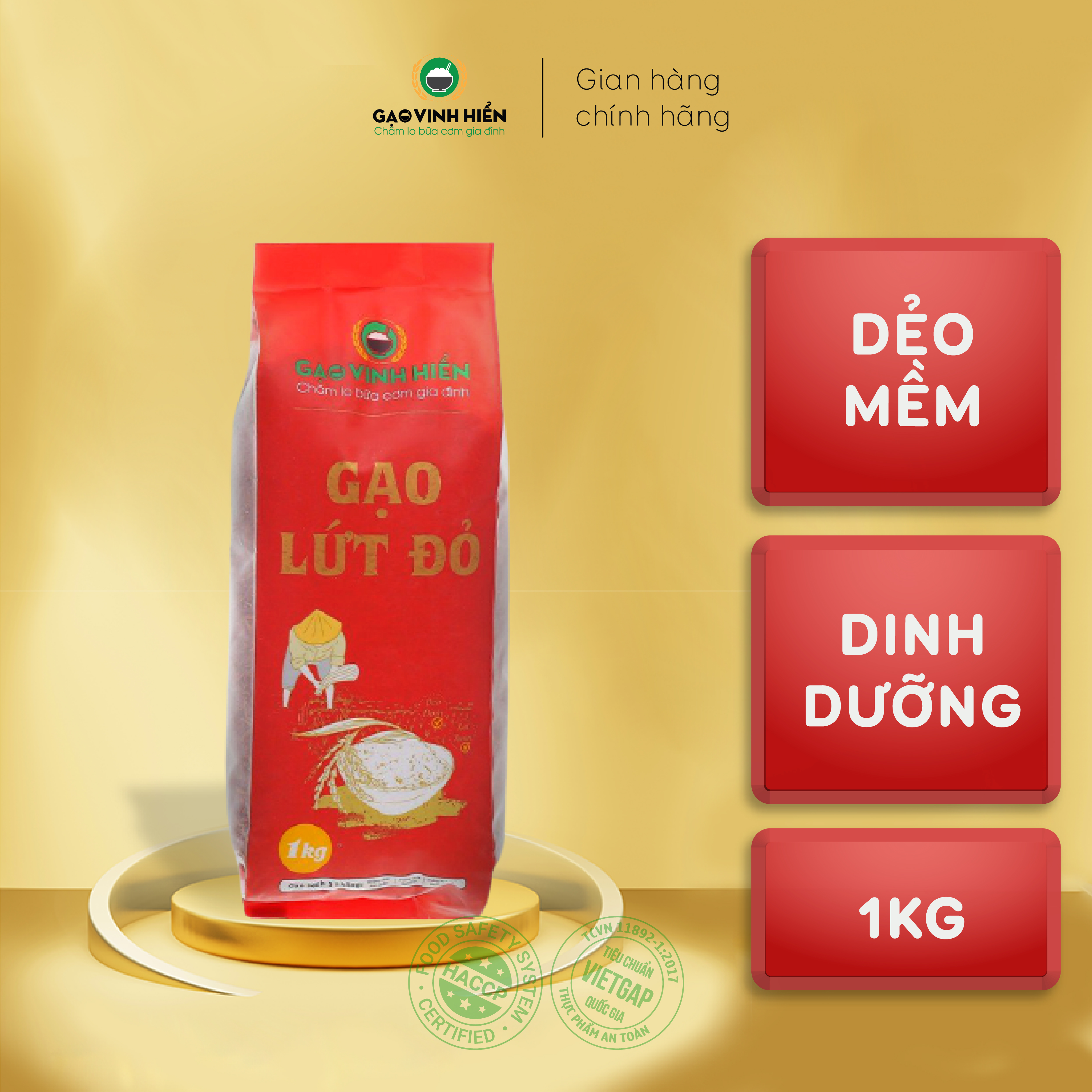 Gạo Lứt Đỏ Vinh Hiển - Gạo Lứt Đỏ Đóng Túi 1Kg Đạt Chuẩn Chất Lượng HACCP - Ngọt Cơm, Dinh Dưỡng