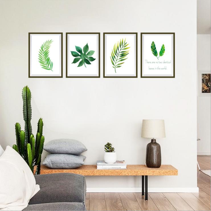 Decal dán tường 3D set 4 tấm khung tranh lá dương sĩ DKN125