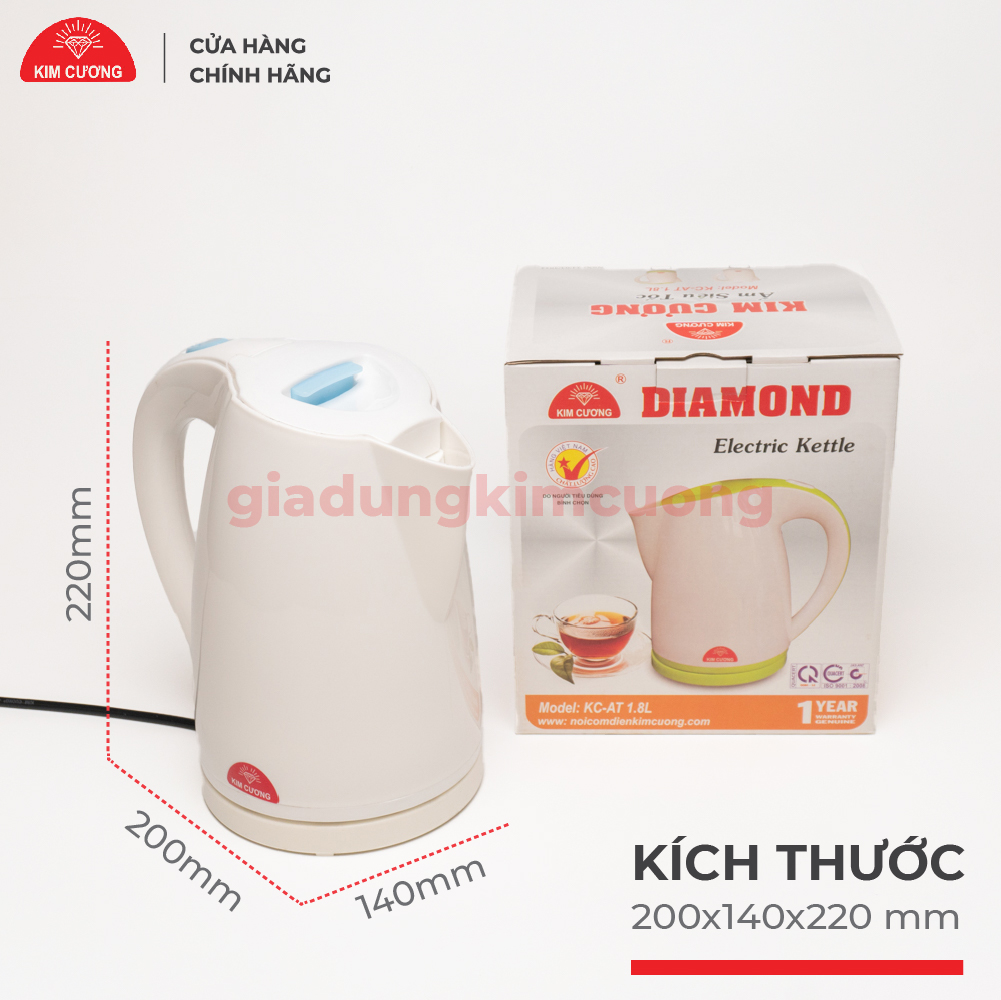 Ấm Đun Siêu Tốc Kim Cương 1.8 Lít Nhựa Cao Cấp - Hàng Chính Hãng