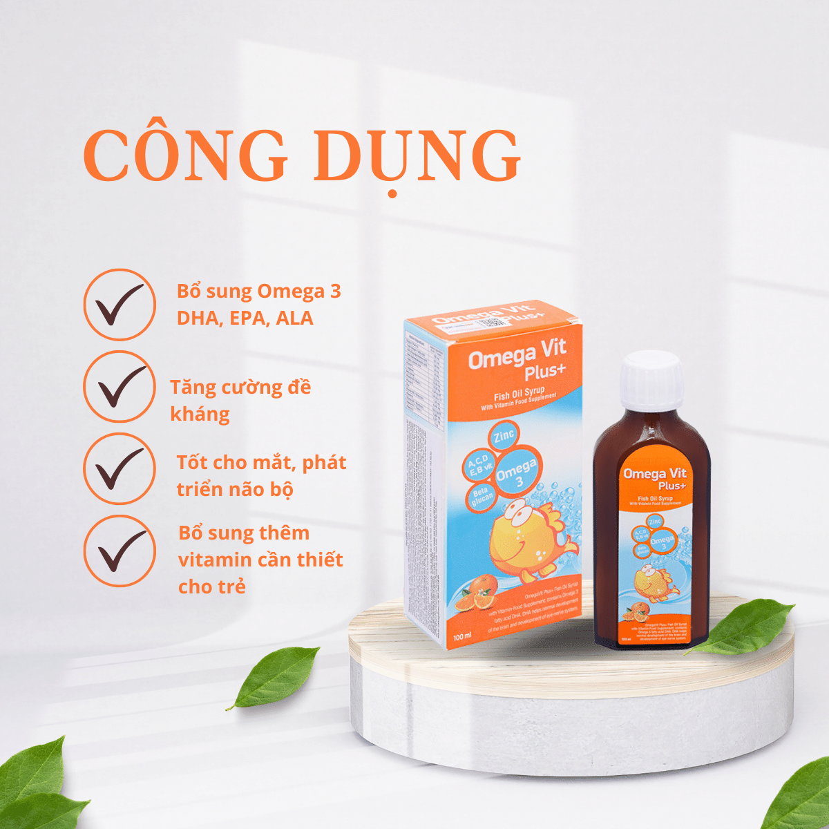 Dầu cá Siro Omega Vit Plus+ tăng cường đề kháng, tốt cho não bộ và mắt chai 100ml