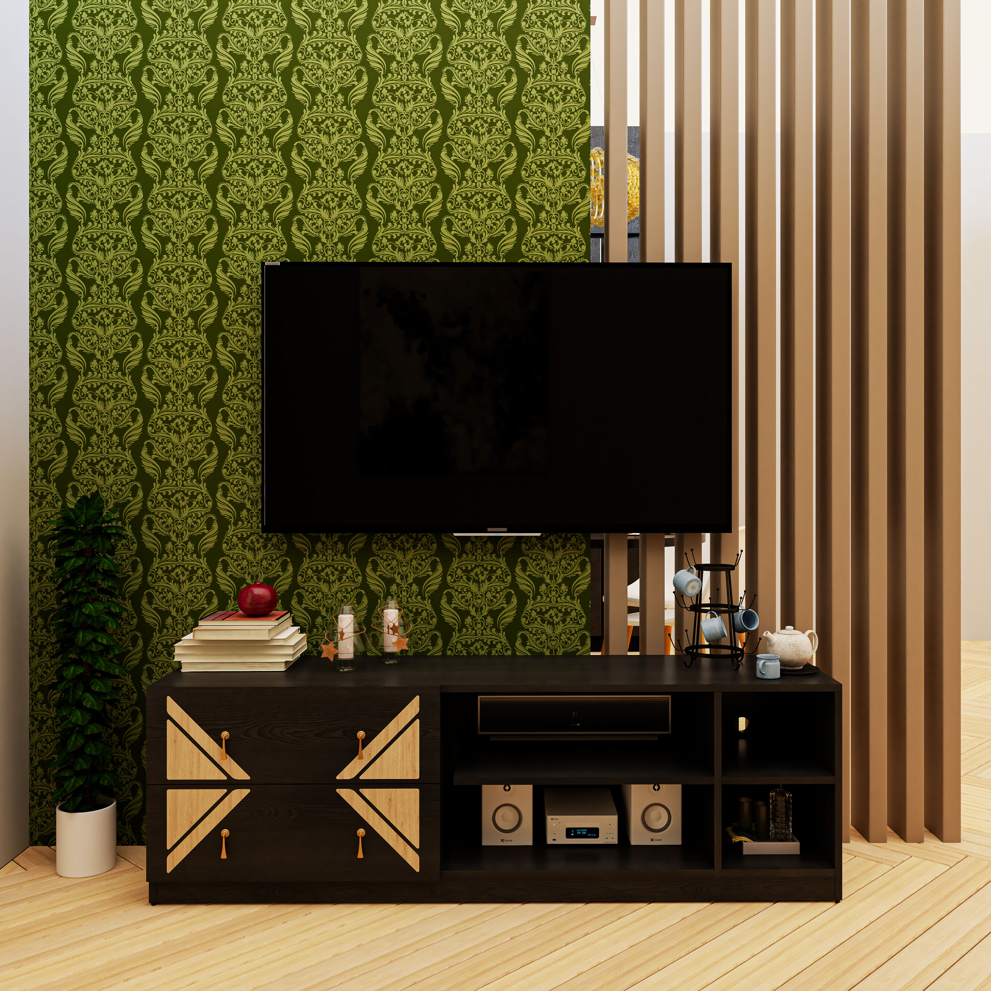 CHARIS, Kệ TV 2 ngăn kéo, 160cm x 40cm x 50cm , KTV_030