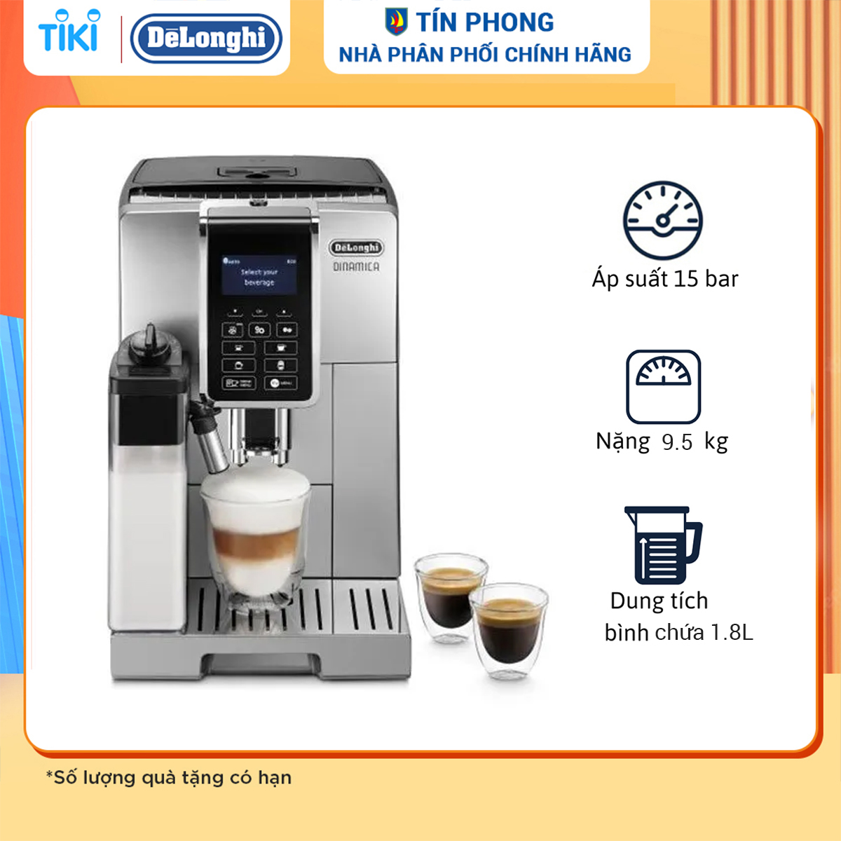 Máy pha cafe Delonghi ECAM350.55.SB - Sản xuất tại Rumani - Áp suất bơm : 15(bar) - Hàng chính hãng