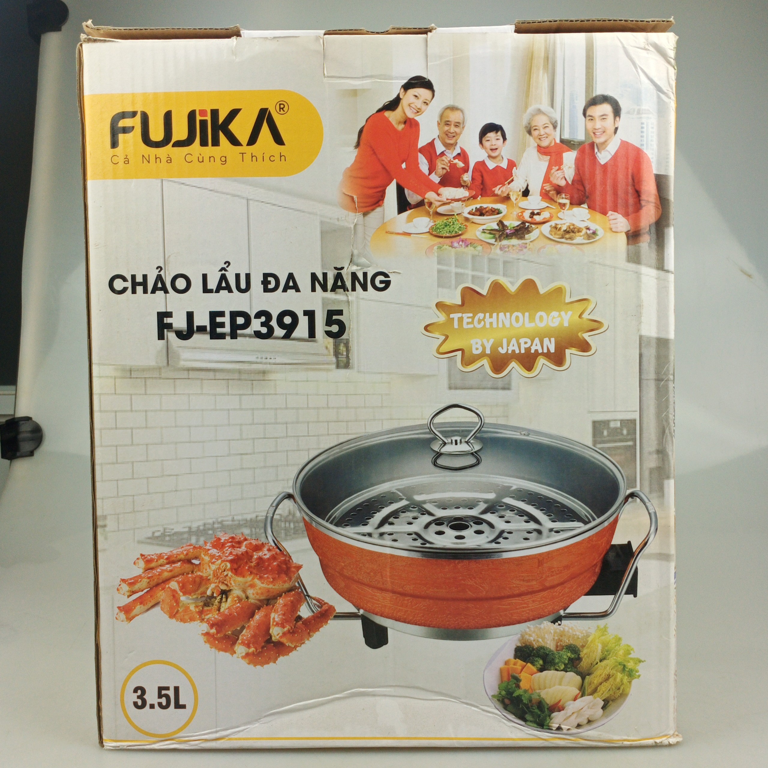 Chảo Lẩu Điện Nướng Hấp 3.5L Fujika FJ-3915 Đa Năng Công Suất 1350W Dùng Để Nấu Lẩu,Nướng,Hấp,Chiên,Xào,Kho,Nấu-Hàng Chính Hãng