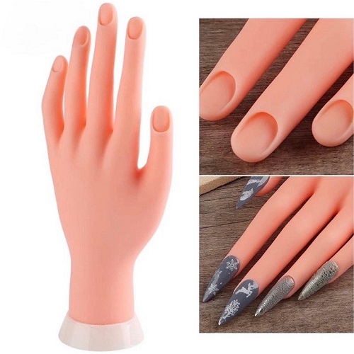 Bàn tay giả silicone tập làm nail - loại khớp dẻo linh hoạt