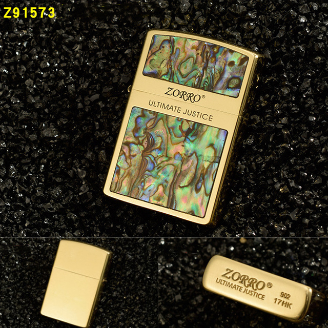 Vỏ Hột Quẹt Bật Lửa Xăng Đá Zorro Z91573 Họa Tiết Khảm Trai In Logo - Dùng Xăng Bấc Đá Cao Cấp