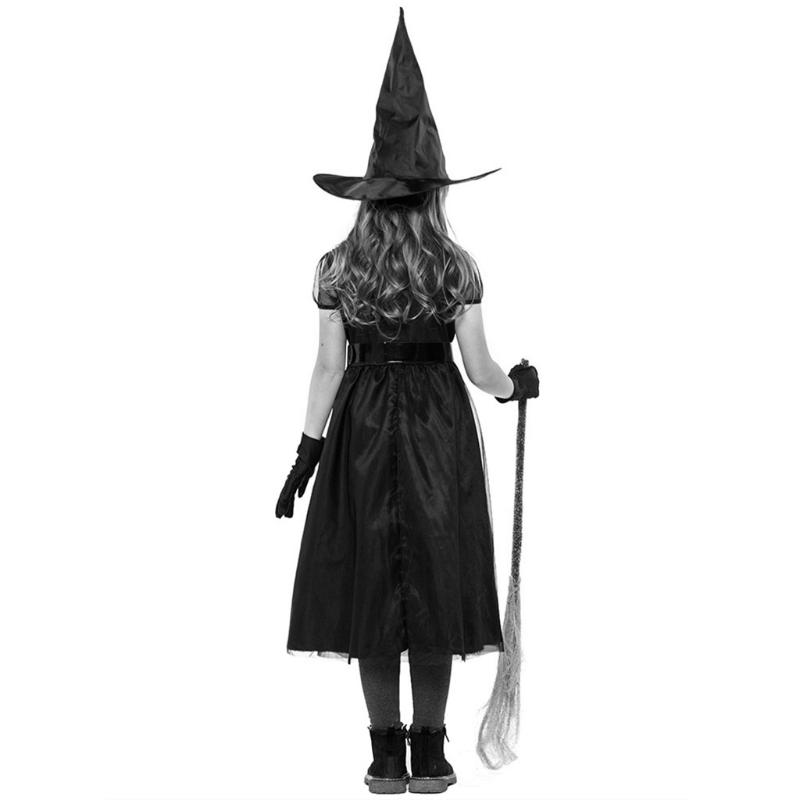 1 Bộ Trẻ Em Bé Gái Phù Thủy Trang Phục Hóa Trang Halloween Lưới Nữ Tay Ngắn Cổ Tích Đầm Nón Dây Lưng Găng Tay Đảng Vai Trò Chơi bộ Trang Phục