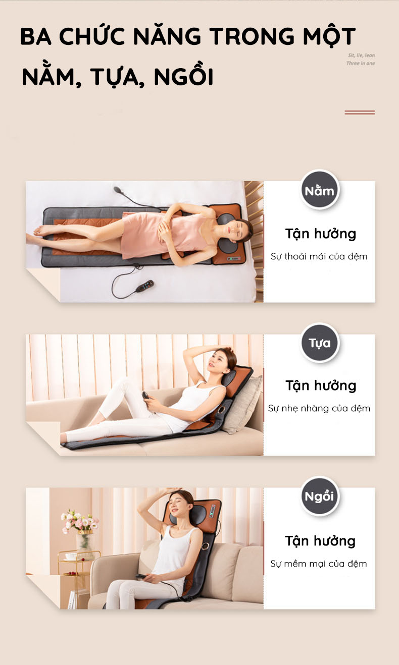 Đệm Massage Toàn Thân Hồng Ngoại - Chất Liệu Da Cao Cấp - Phiên Bản 2021 - Tích Hợp Nhiều Tính Năng Massage - Đệm Mát Xa Toàn Thân