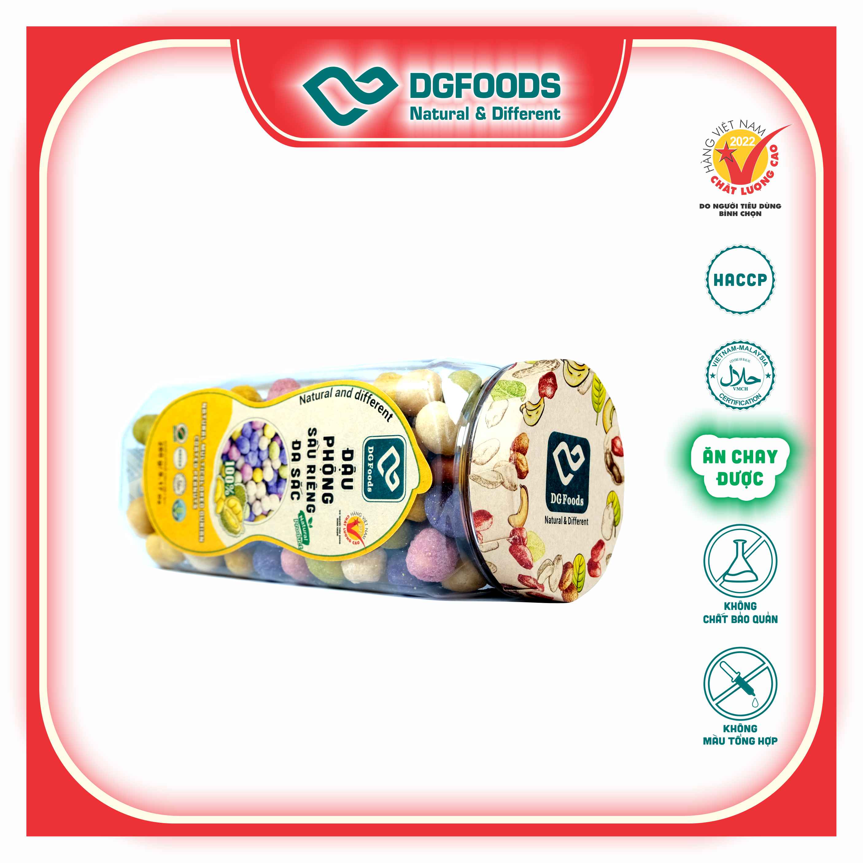 Đậu Phộng Sầu Riêng đa sắc DGfoods 250g/ Natural multicolored durian coated peanuts/ HVNCLC, Haccp, Halal, Ăn chay, Ăn kiêng, Đặc sản Cần Thơ