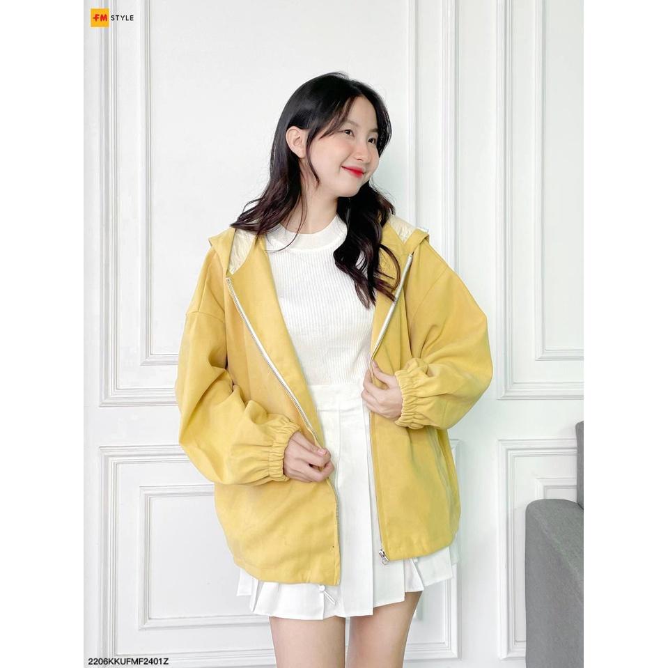 Áo khoác nữ Fmstyle form rộng chống nắng 2 lớp có mũ chất nhung kaki phong cách ulzzang thời trang Hàn Quốc 206240053