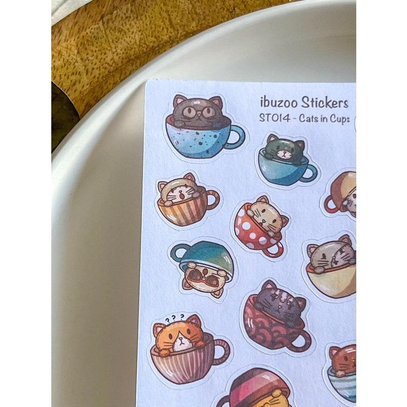 Sticker tự thiết kế - sticker sheet cats in caps - hình dán sổ, nhật kí bullet journal - unim043