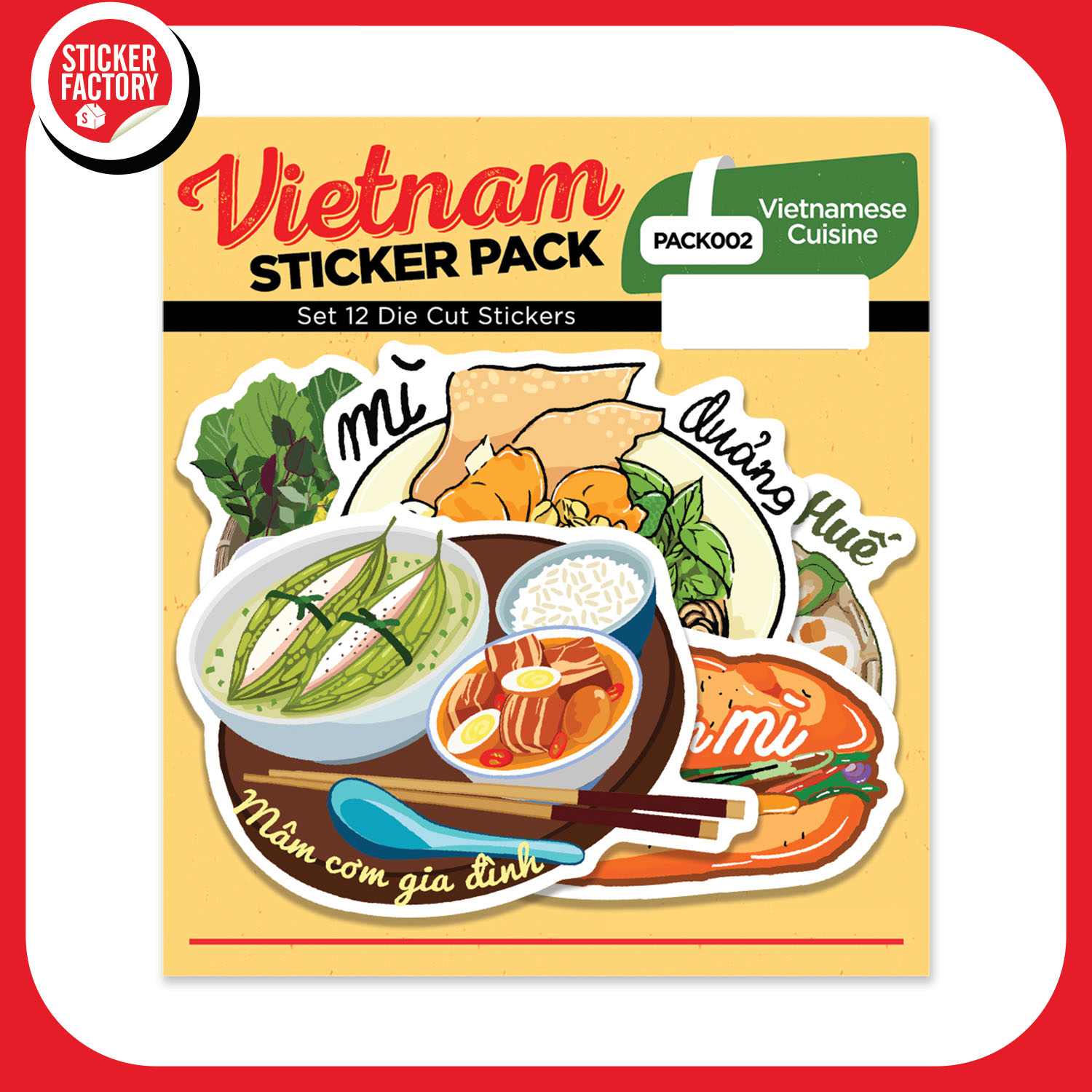 PACK002 Vietnamese Cuisine - Set 12 hình dán Die Cut Sticker Pack made in Viet Nam Sticker Factory