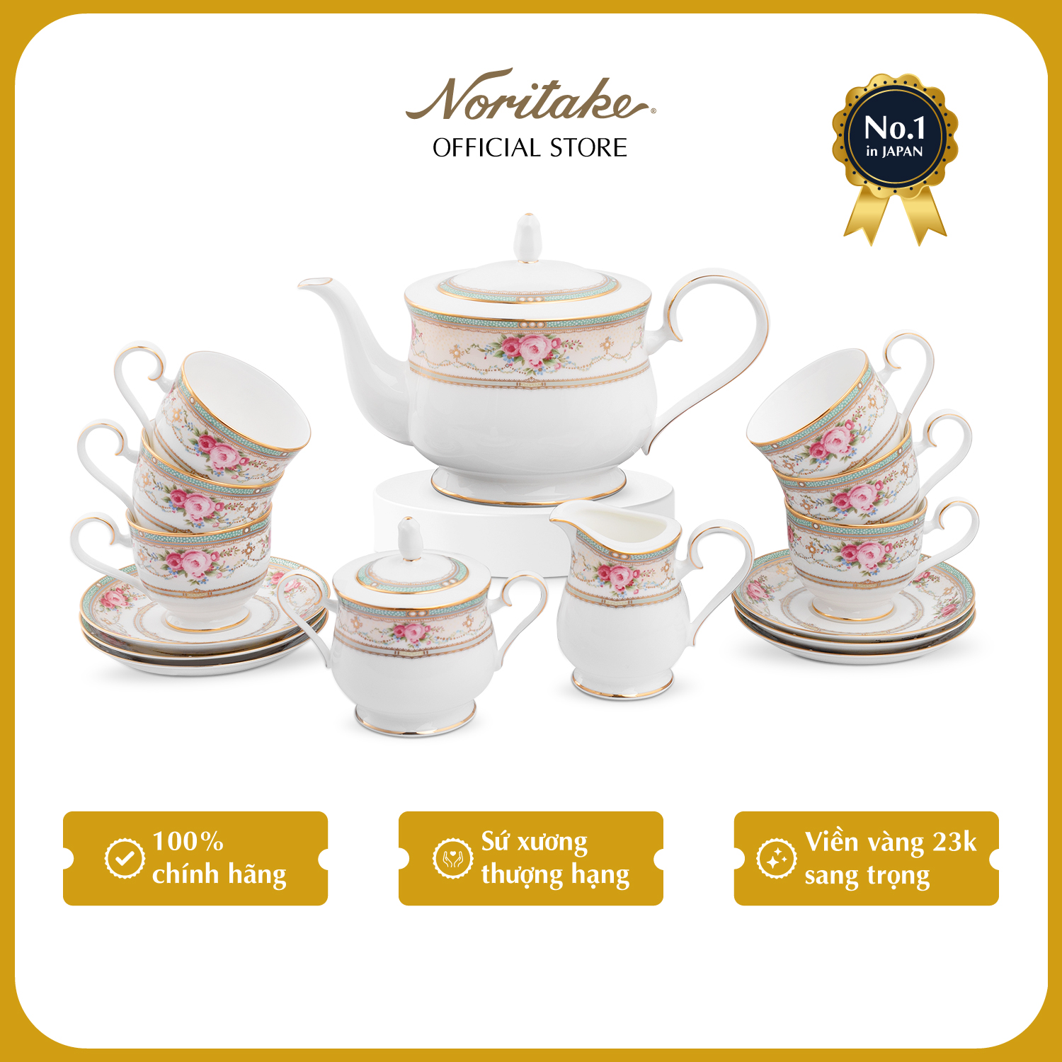 Bộ Bàn Trà/Coffee 15 Món Noritake dòng Palace Rose  sứ xương cao cấp (4863L - T017A)