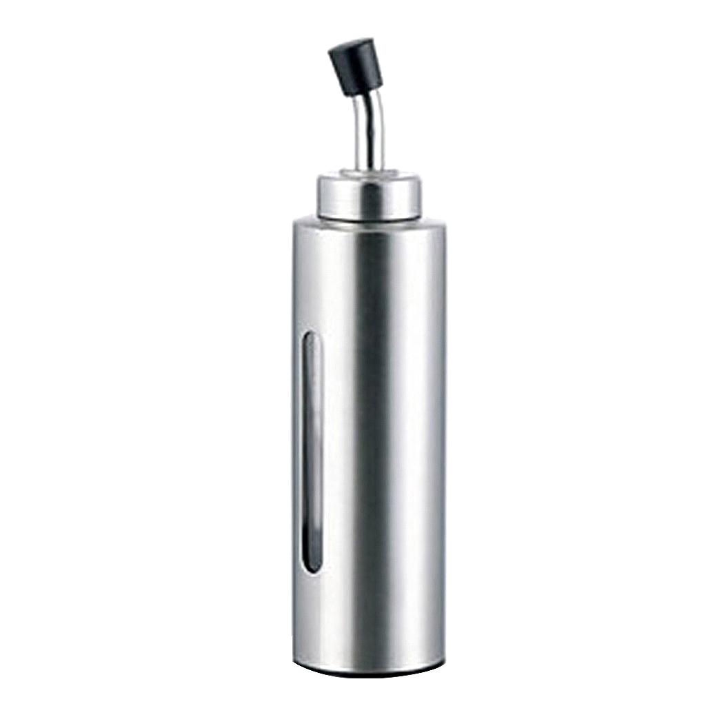 Stainless Steel Oil Vinegar Cruet Clear Glass Bottle Sealed Cap 240ml