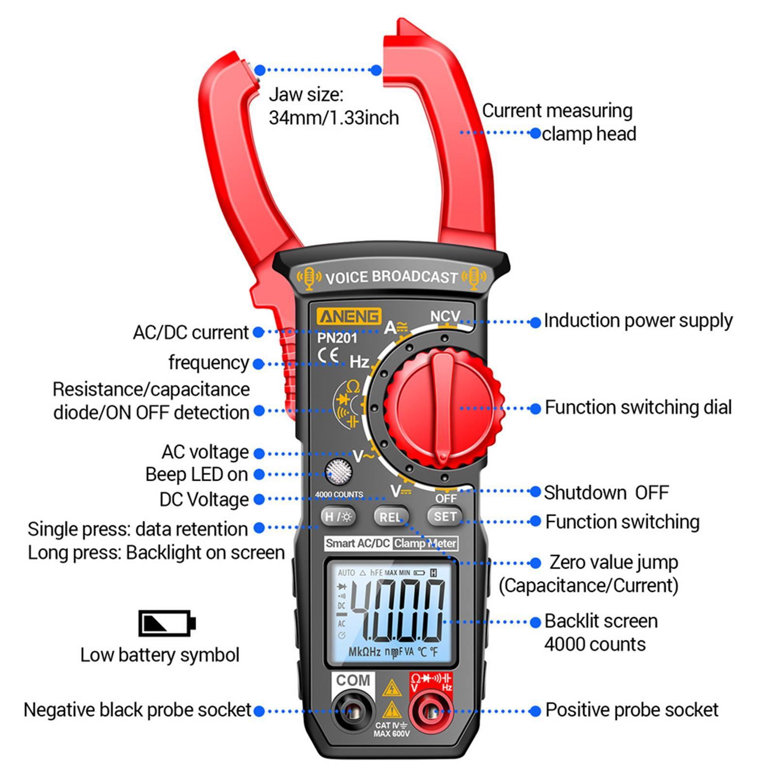 Digital Multimeter Clamp Meter Voltage Tester for Vehicles Household Outlets