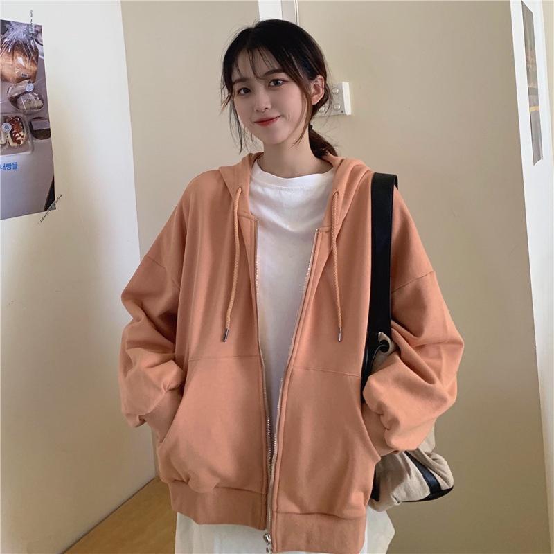 Áo khoác Hoodie zip nữ form rộng, Áo khoác nỉ nữ trơn basic dễ phối đồ, chất nỉ dày dặn style Hàn Quốc unisex, AO019