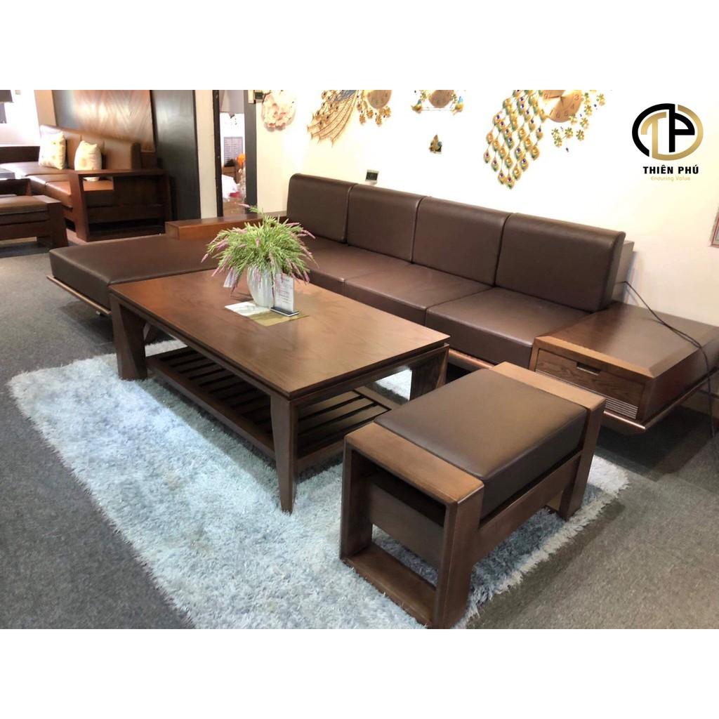 Bộ bàn ghế  sofa văng gỗ sồi chữ L TP-170 màu nâu óc chó