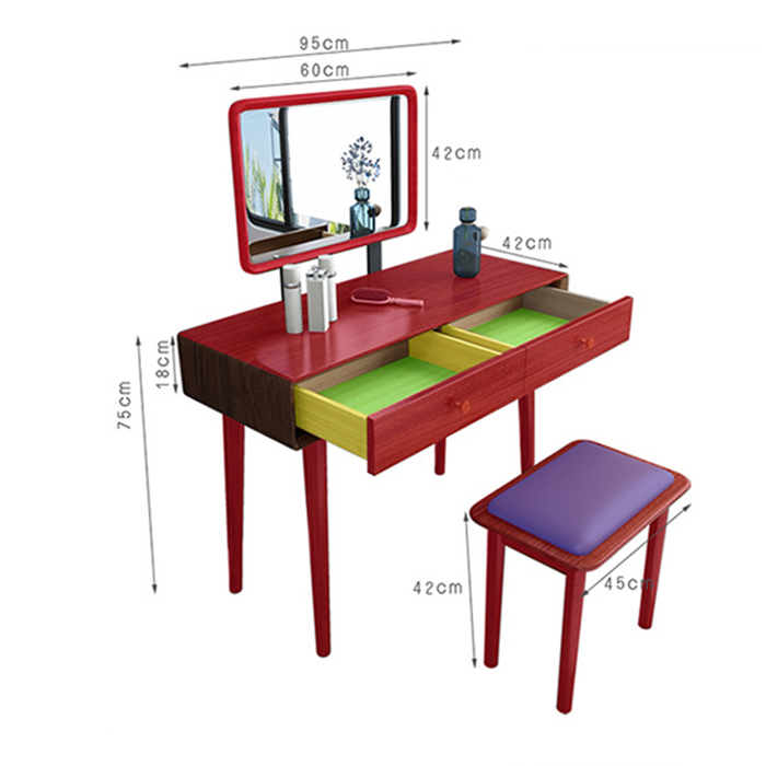 Bộ Bàn Ghế Trang Điểm Gỗ Tự Nhiên Rộng 95cm, Bàn Phấn Kèm Ghế Đôn và Gương Phong Cách Đơn Giản Hiện Đại Cao Cấp Decor Phòng Ngủ Sang Trọng