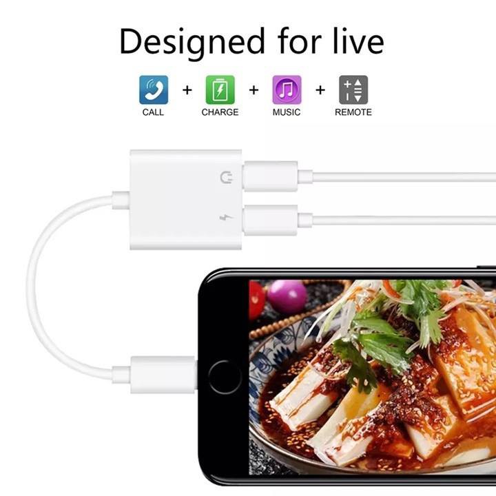 Cáp Chia Cổng Lightning Sang 2 Cổng Tai Nghe Và Sạc Lighting Hỗ Trợ Mic Đàm Thoại