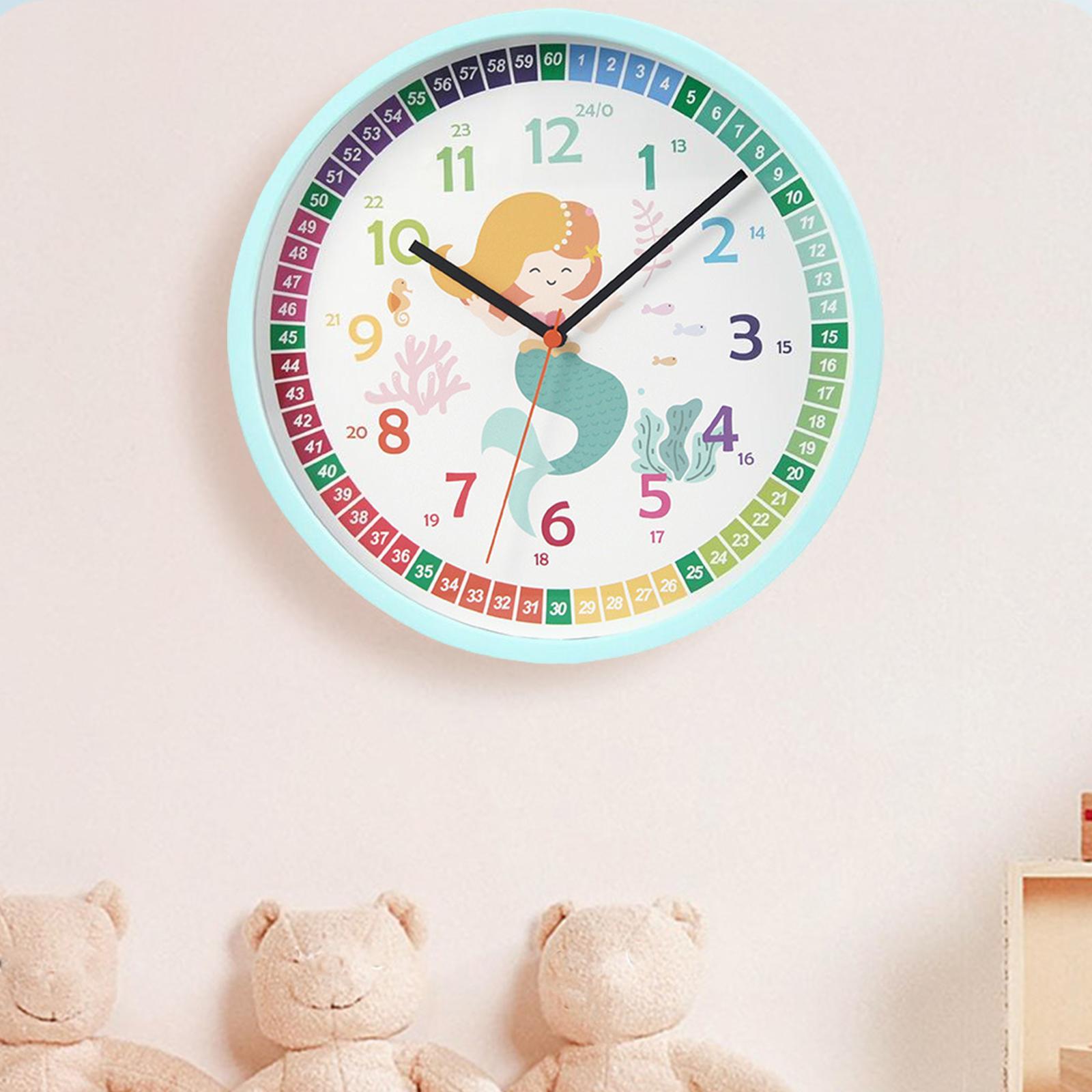 2pcs Kids Wall Clock Silent Learning Clocks for Nursery Homeschool Supplies