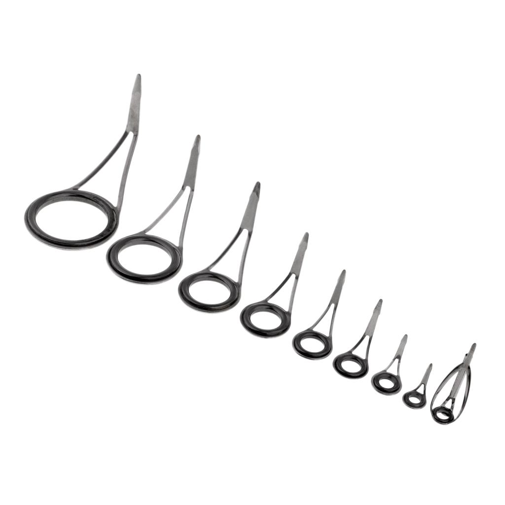 9pcs Rod Repair Kit Fishing Rod Guides Line Ring Eyes 9 Mixed Sizes Tip Tops