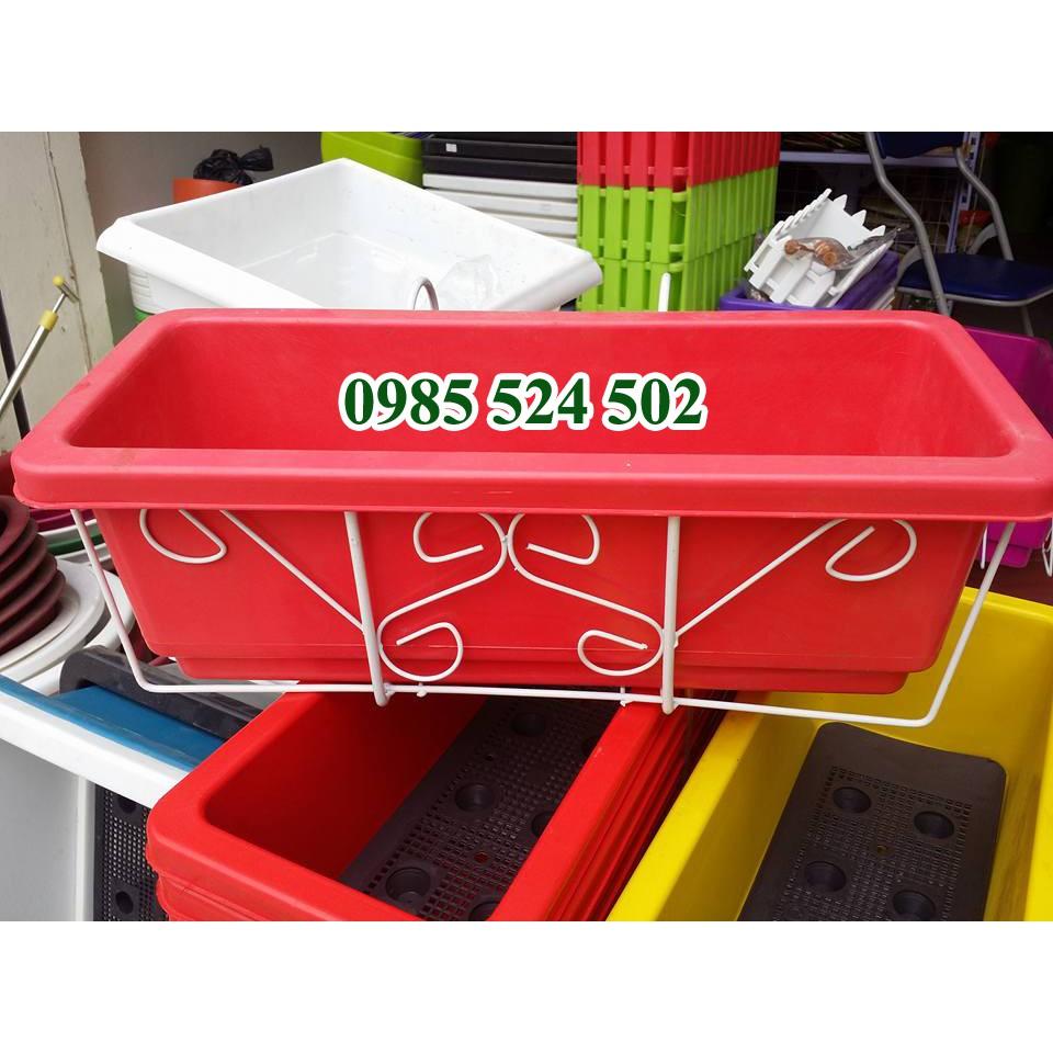 Combo 1 bộ móc sắt treo ban công + chậu chữ nhật dài 48cm x rộng 19,5cm